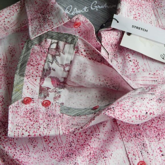 Robert Graham DREAMWER Button Front Long Sleeve Shirt Pink Abstract Men LRG NWT - Picture 9 of 9